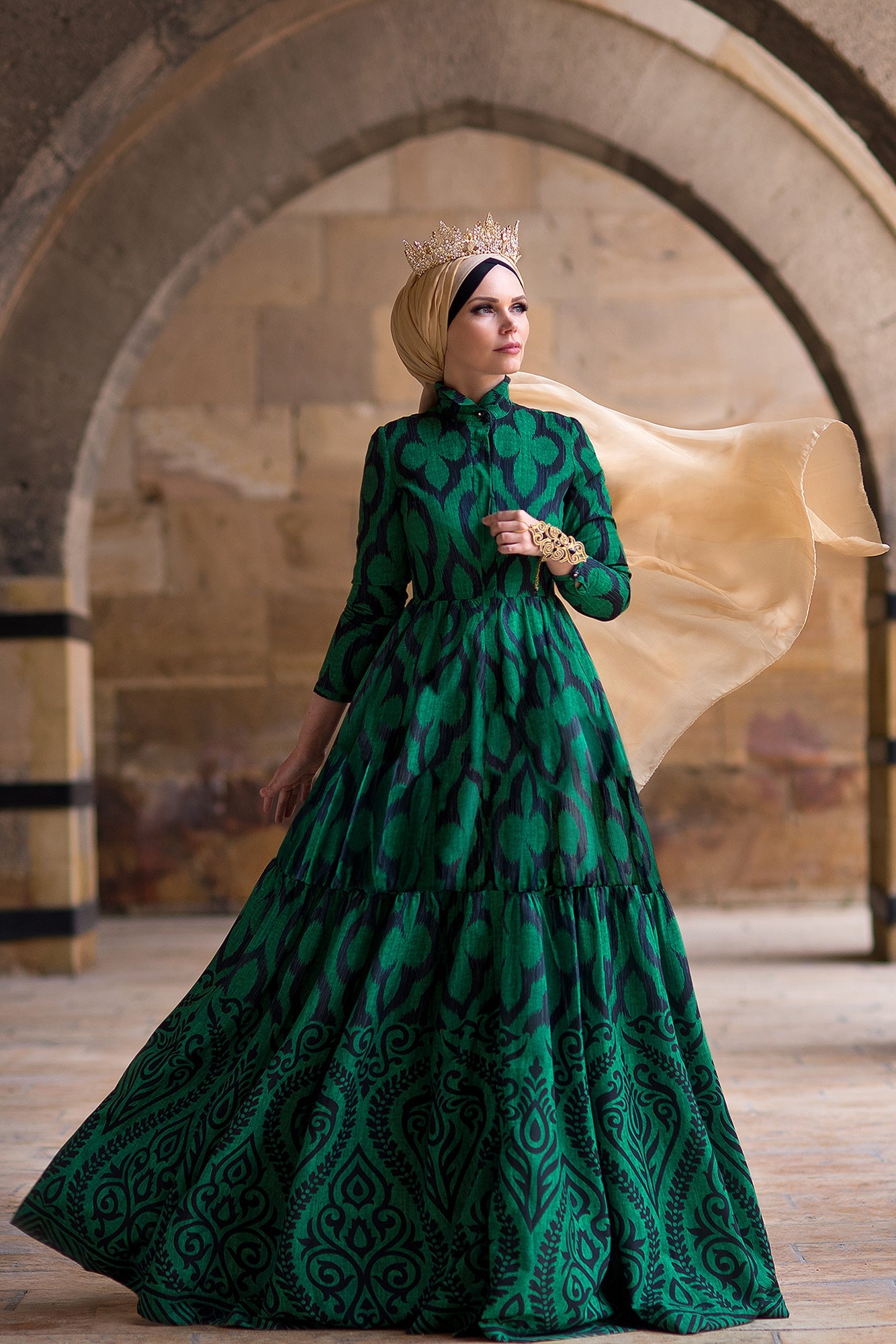 Green Diamond Chiffon Dress - Muslima Wear