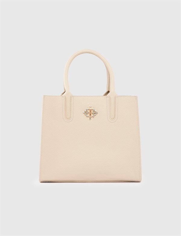 Lotus Cream Leather Handbag