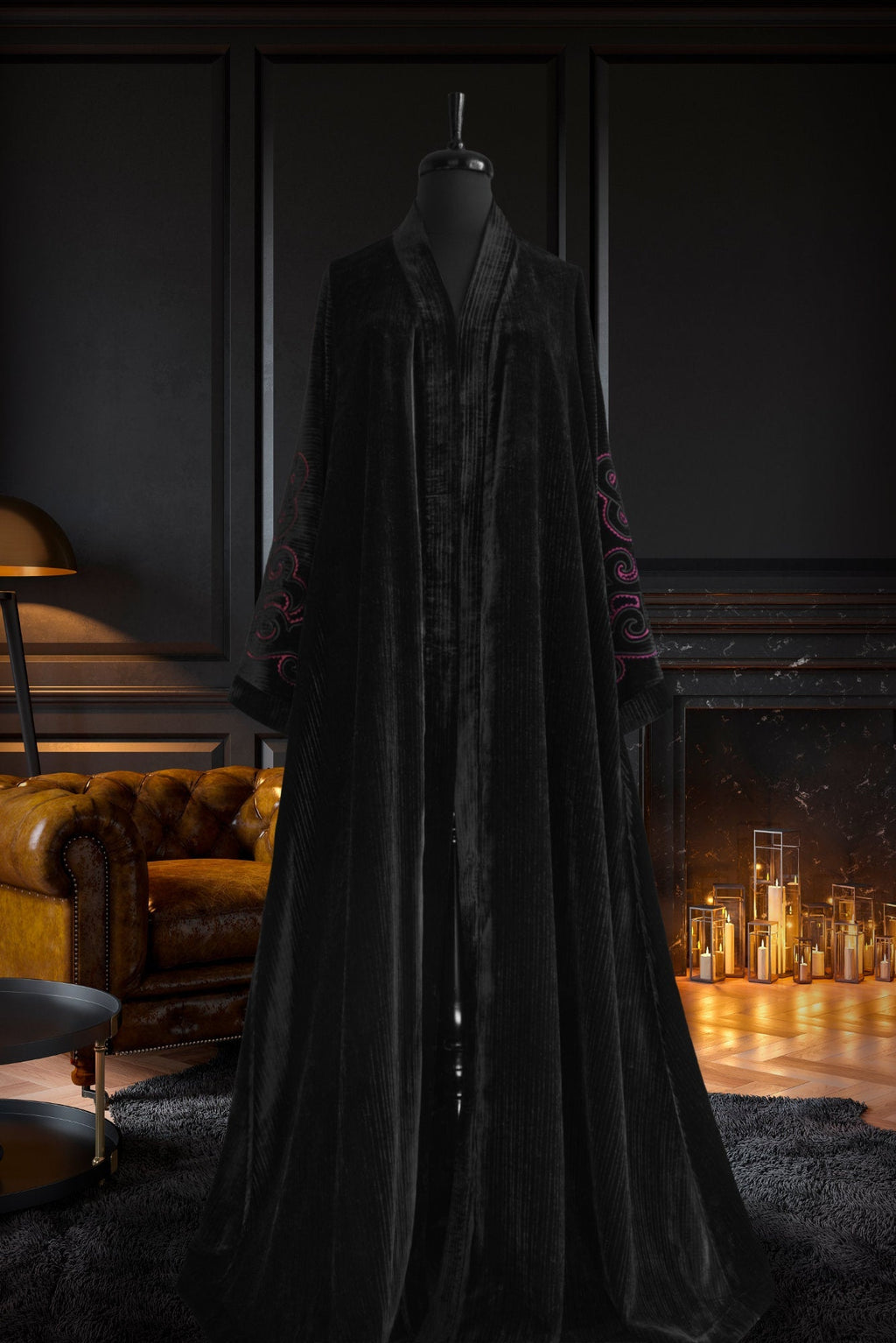Muslima Black Ruby Velvet Abaya - Muslima Wear