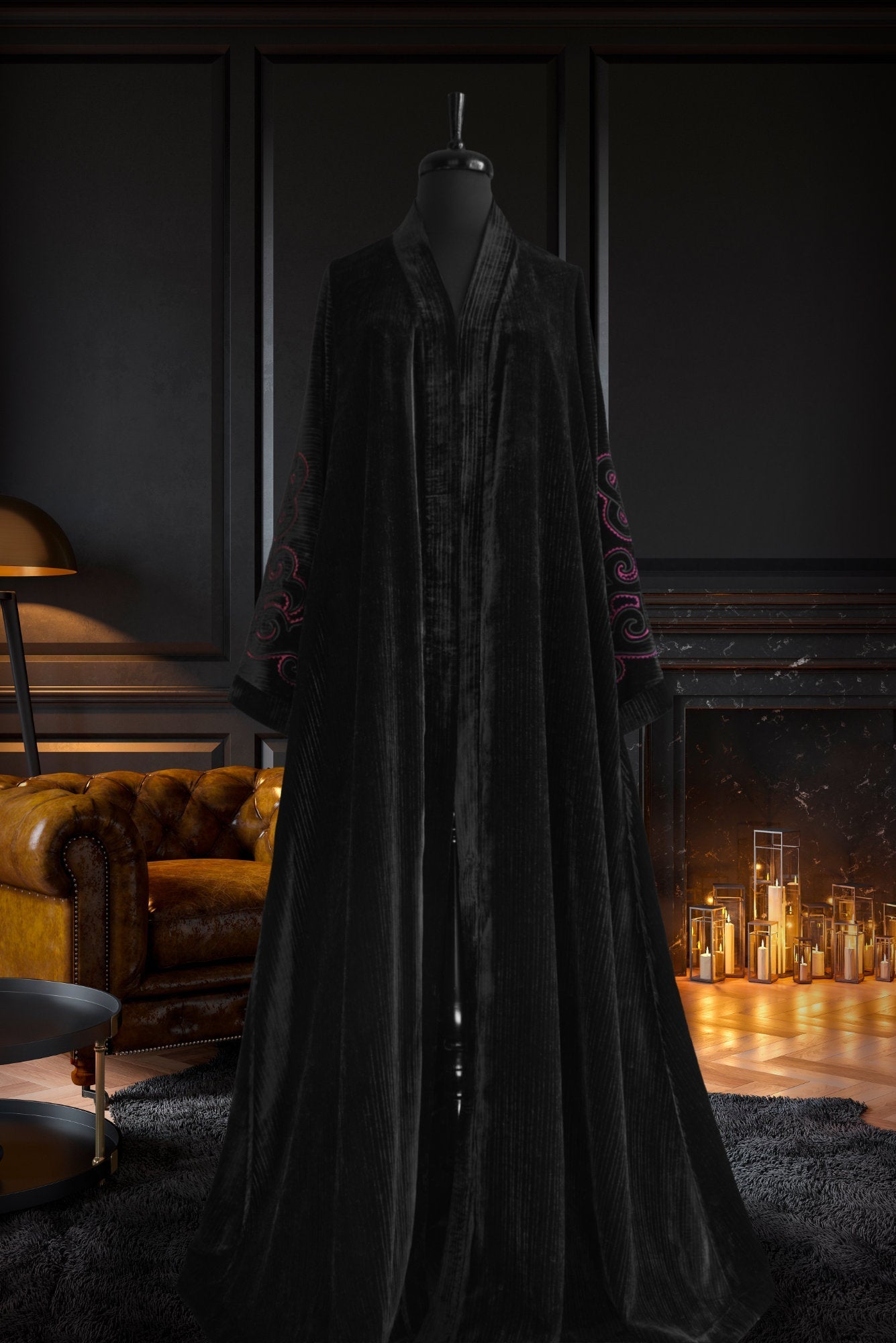 Muslima Black Ruby Velvet Abaya - Muslima Wear